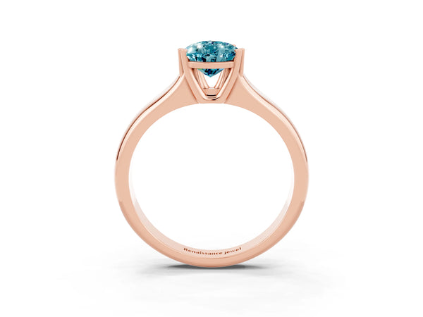 Rose gold Pear Cut Blue Topaz Solitaire Ring with Wide Band and Prong Setting