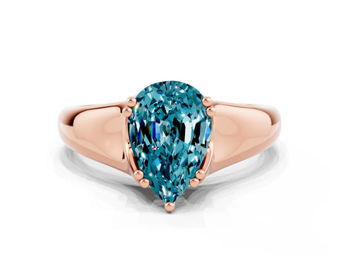 Rose gold Pear Cut Blue Topaz Solitaire Ring with Wide Band and Prong Setting