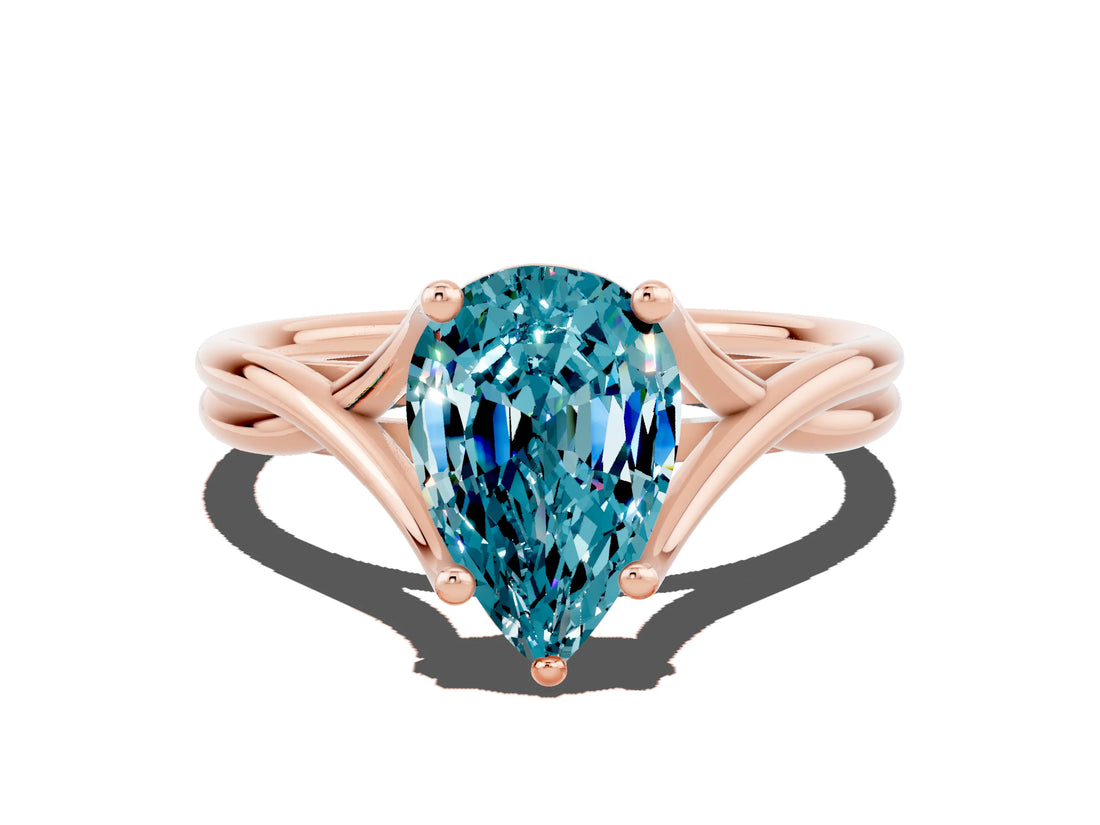 Rose gold Pear Cut Blue Topaz Solitaire Twist Band Prong Setting Ring_48