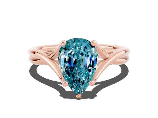 Rose gold Pear Cut Blue Topaz Solitaire Twist Band Prong Setting Ring