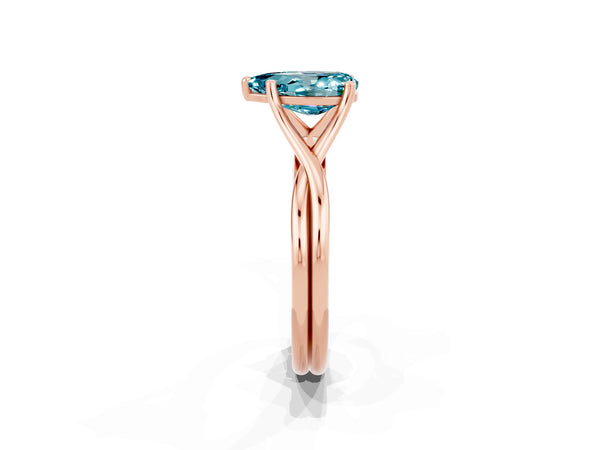 Rose gold Pear Cut Blue Topaz Solitaire Twist Band Prong Setting Ring