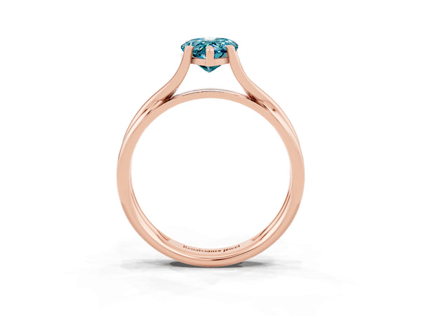 Rose gold Pear Cut Blue Topaz Solitaire Twist Band Prong Setting Ring