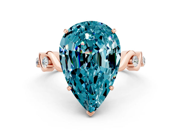 Rose gold Pear Cut Blue Topaz Solitaire Twisted Band with Round  Accents and Prong Setting