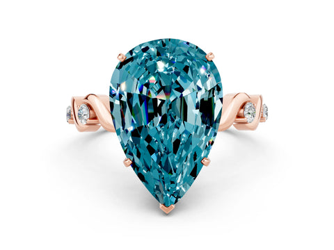 Rose gold Pear Cut Blue Topaz Solitaire Twisted Band with Round  Accents and Prong Setting_19