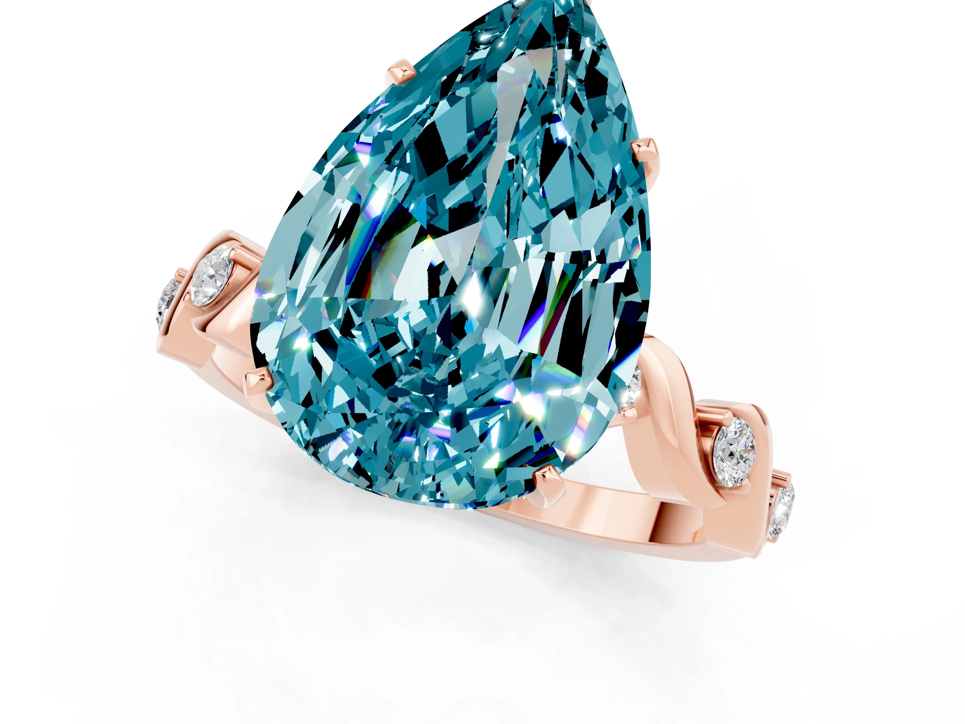 Rose gold Pear Cut Blue Topaz Solitaire Twisted Band with Round  Accents and Prong Setting_20