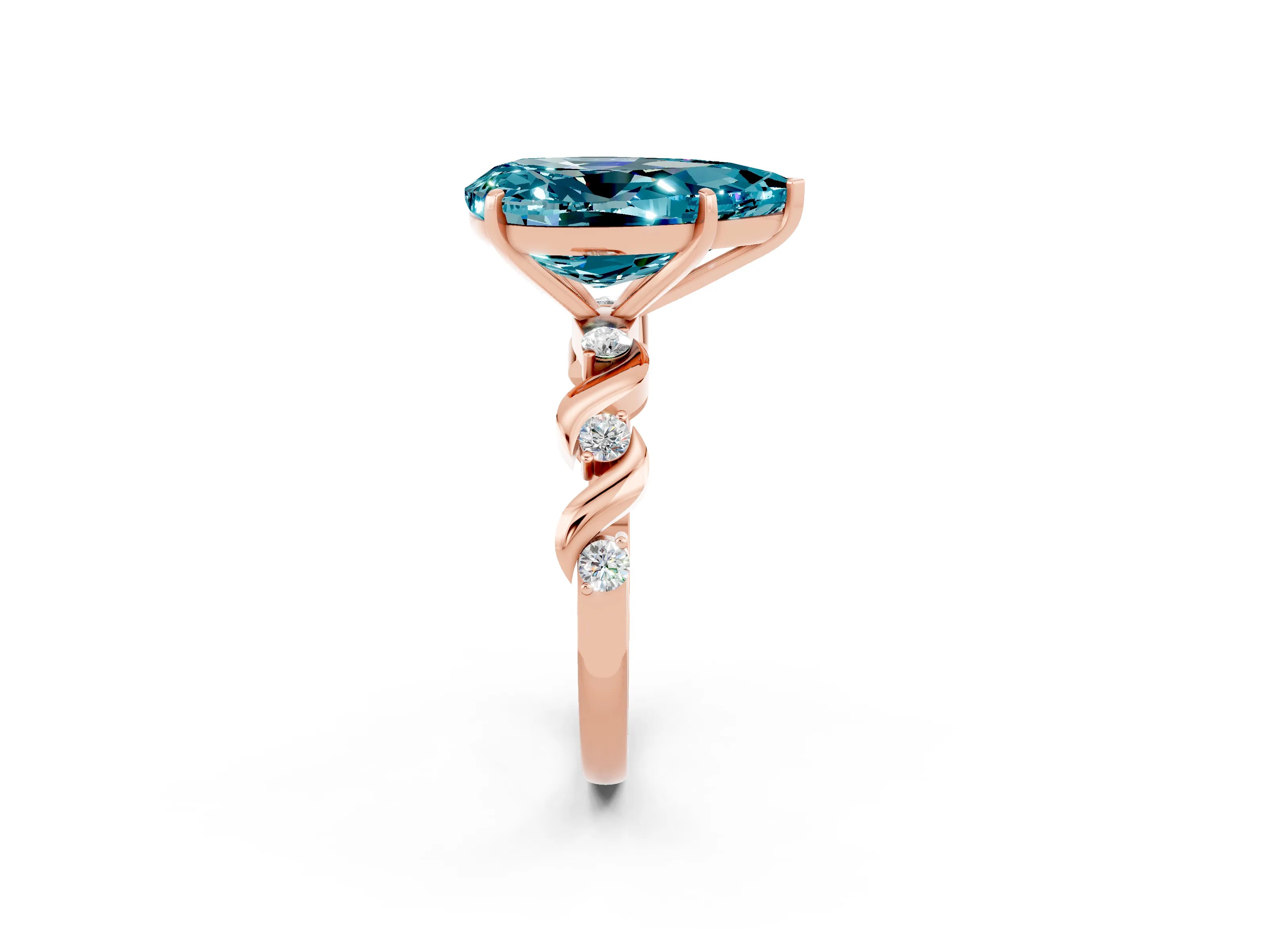 Rose gold Pear Cut Blue Topaz Solitaire Twisted Band with Round  Accents and Prong Setting_21