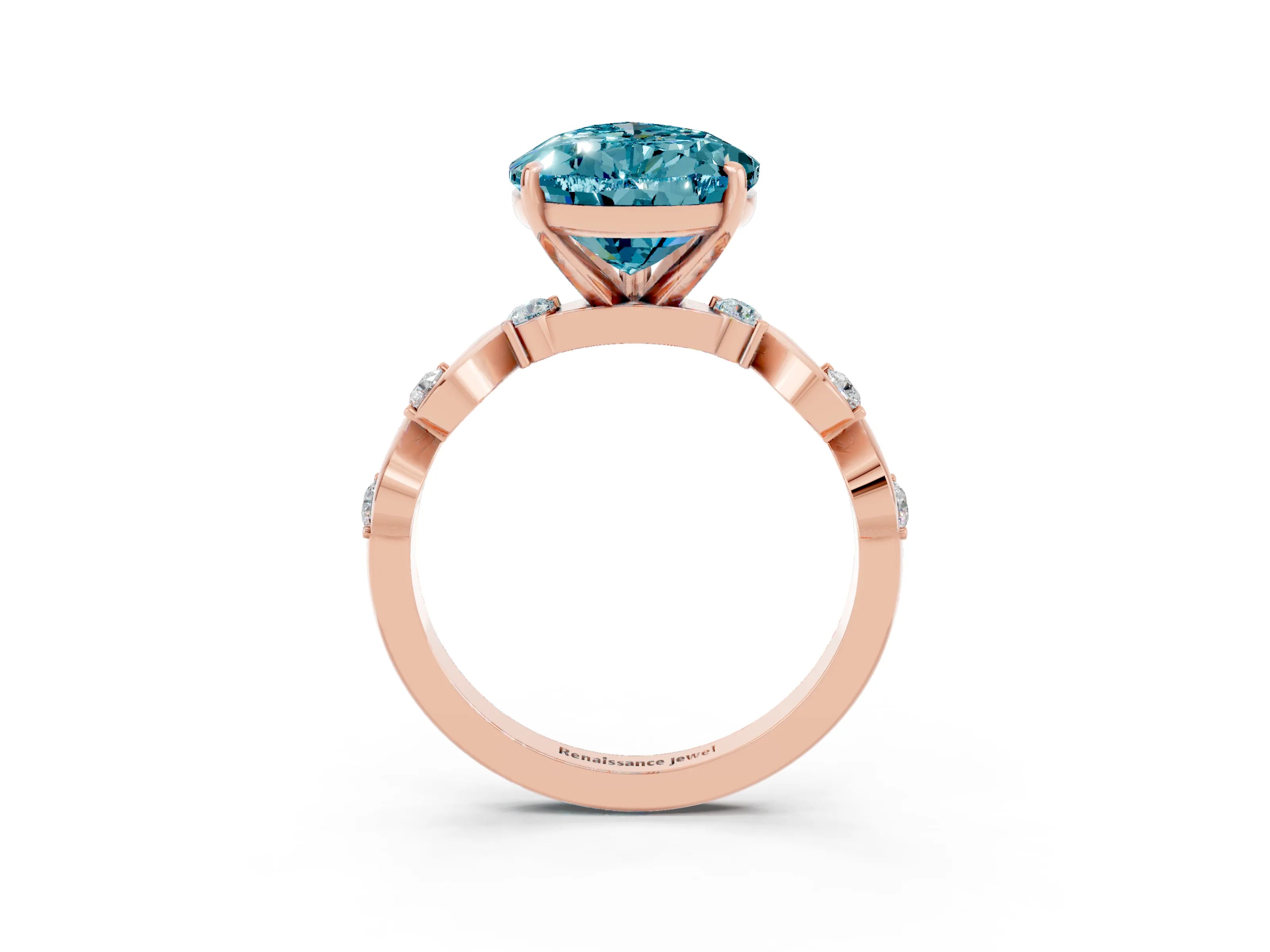 Rose gold Pear Cut Blue Topaz Solitaire Twisted Band with Round  Accents and Prong Setting_22