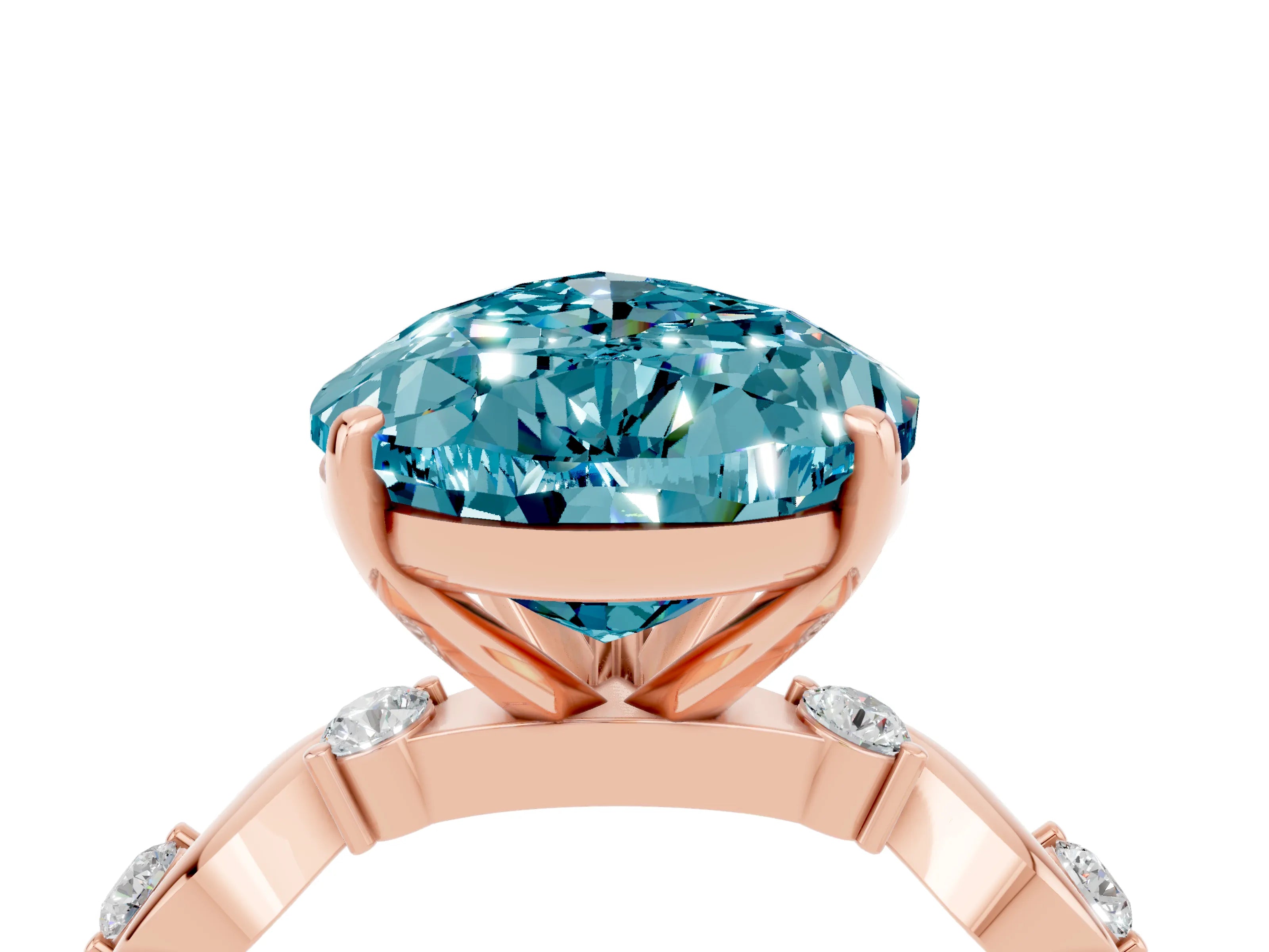 Rose gold Pear Cut Blue Topaz Solitaire Twisted Band with Round  Accents and Prong Setting_23