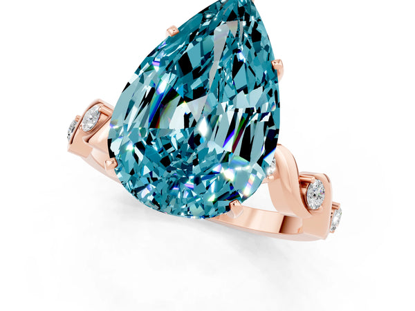 Rose gold Pear Cut Blue Topaz Solitaire Twisted Band with Round  Accents and Prong Setting