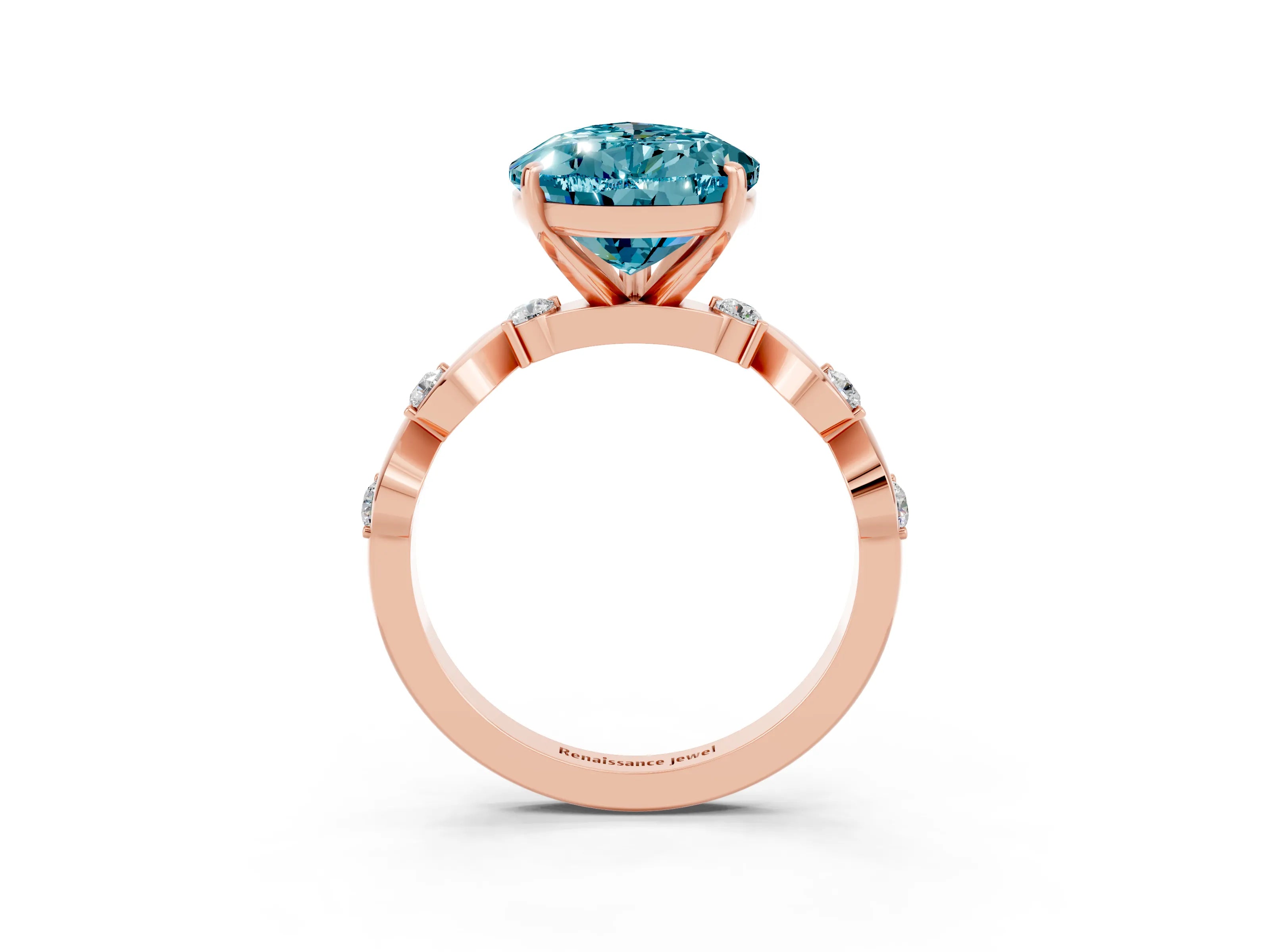 Rose gold Pear Cut Blue Topaz Solitaire Twisted Band with Round  Accents and Prong Setting_39