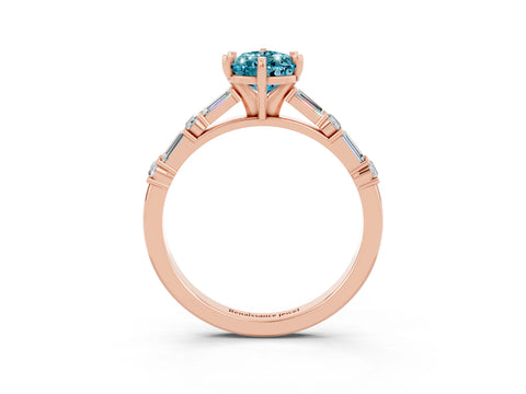 Rose gold Pear Cut Blue Topaz Solitaire with Side Baguettes and Channel Set Band_3