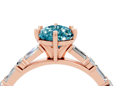 Rose gold Pear Cut Blue Topaz Solitaire with Side Baguettes and Channel Set Band_4