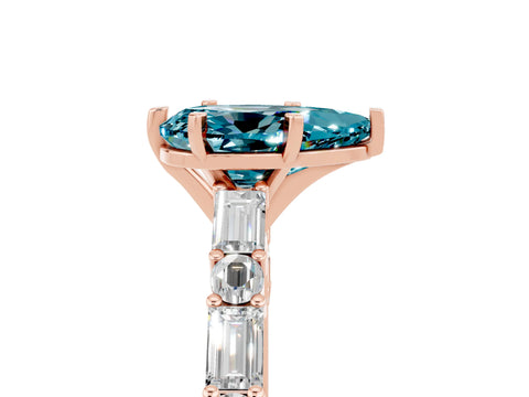 Rose gold Pear Cut Blue Topaz Solitaire with Side Baguettes and Channel Set Band_5
