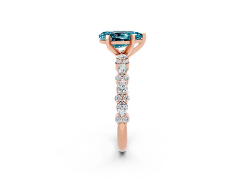 Rose gold Pear Cut Blue Topaz Solitaire with Side Stones, Pave Band, Four-Prong Setting_50