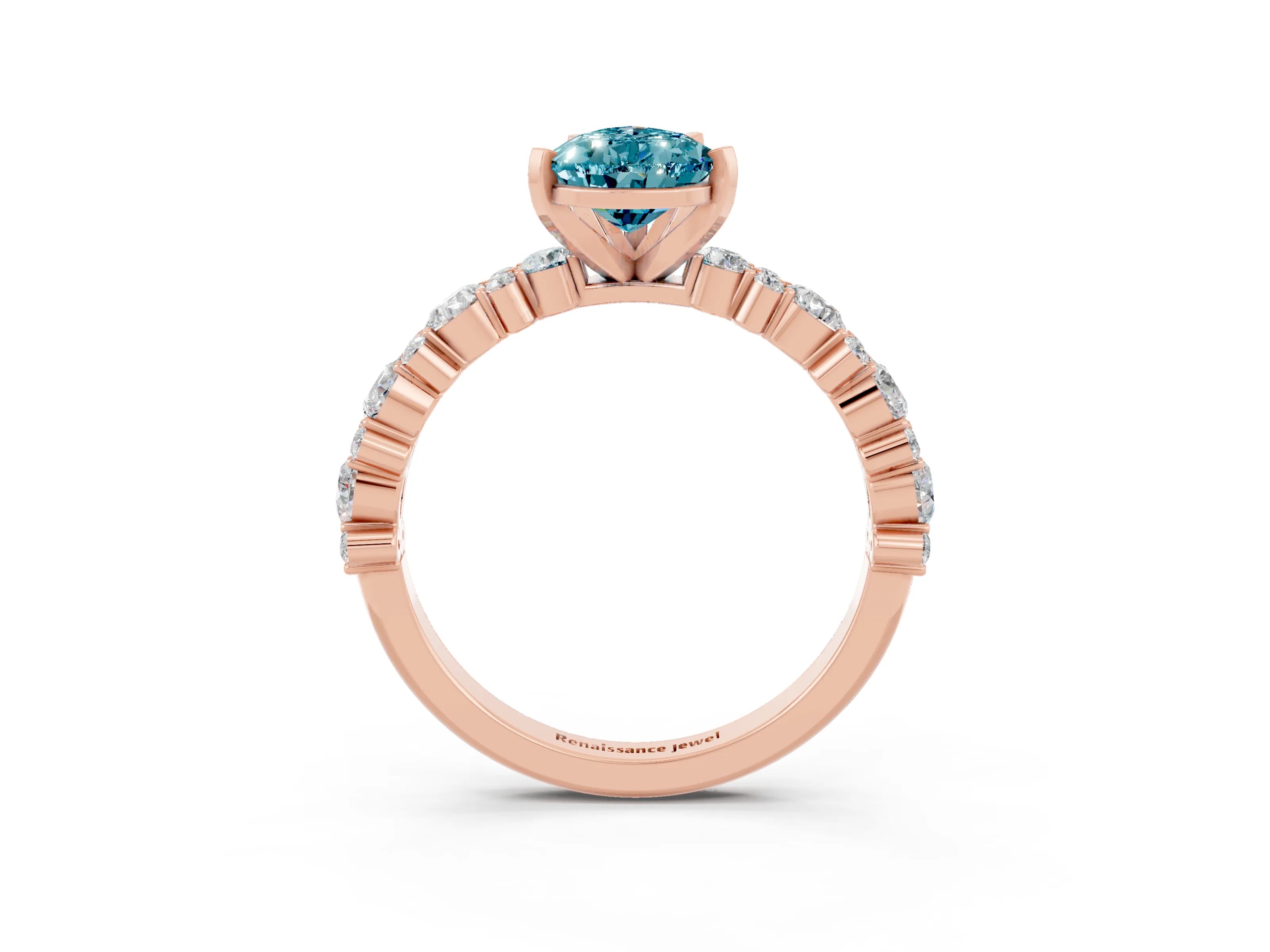 Rose gold Pear Cut Blue Topaz Solitaire with Side Stones, Pave Band, Four-Prong Setting_51