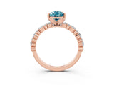 Rose gold Pear Cut Blue Topaz Solitaire with Side Stones, Pave Band, Four-Prong Setting_51