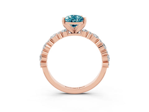 Rose gold Pear Cut Blue Topaz Solitaire with Side Stones, Pave Band, Four-Prong Setting_51