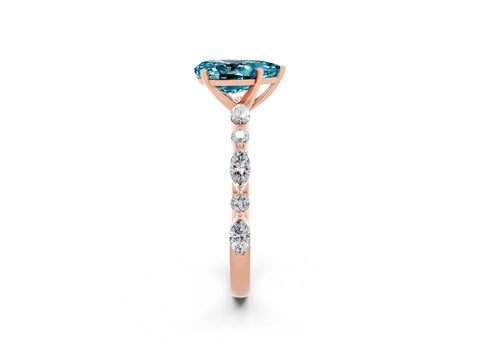 Rose gold Pear Cut Blue Topaz Solitaire with Side Stones on a Pavé Band and Four-Prong Setting_2