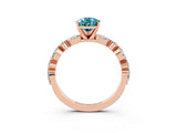Rose gold Pear Cut Blue Topaz Solitaire with Side Stones on a Pavé Band and Four-Prong Setting_3