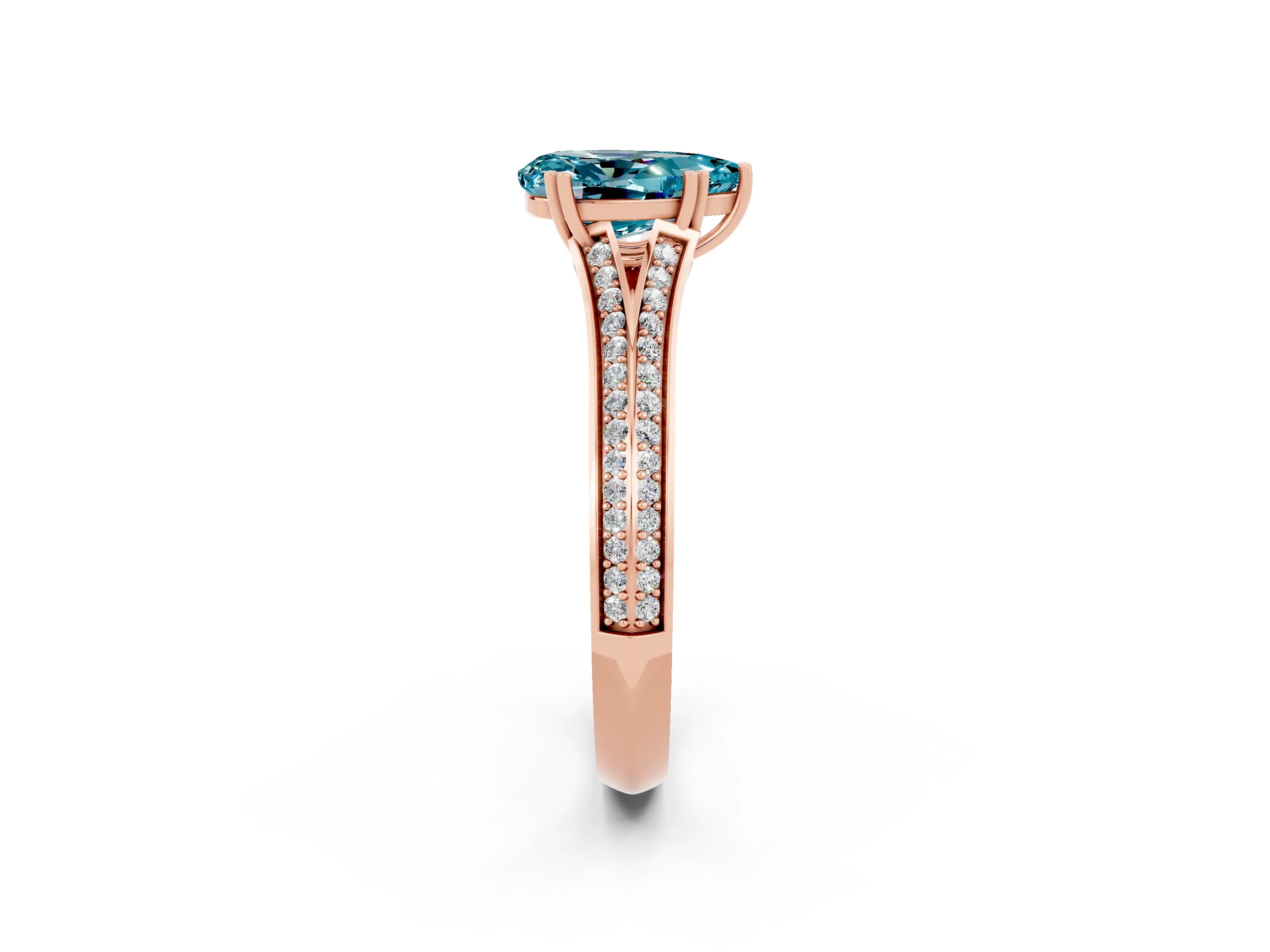 Rose gold Pear Cut Blue Topaz Split Shank Engagement Ring with Pavé Band_2