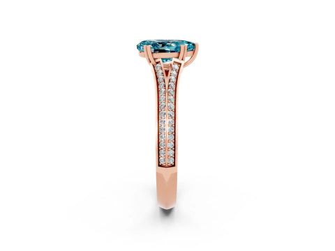 Rose gold Pear Cut Blue Topaz Split Shank Engagement Ring with Pavé Band_2