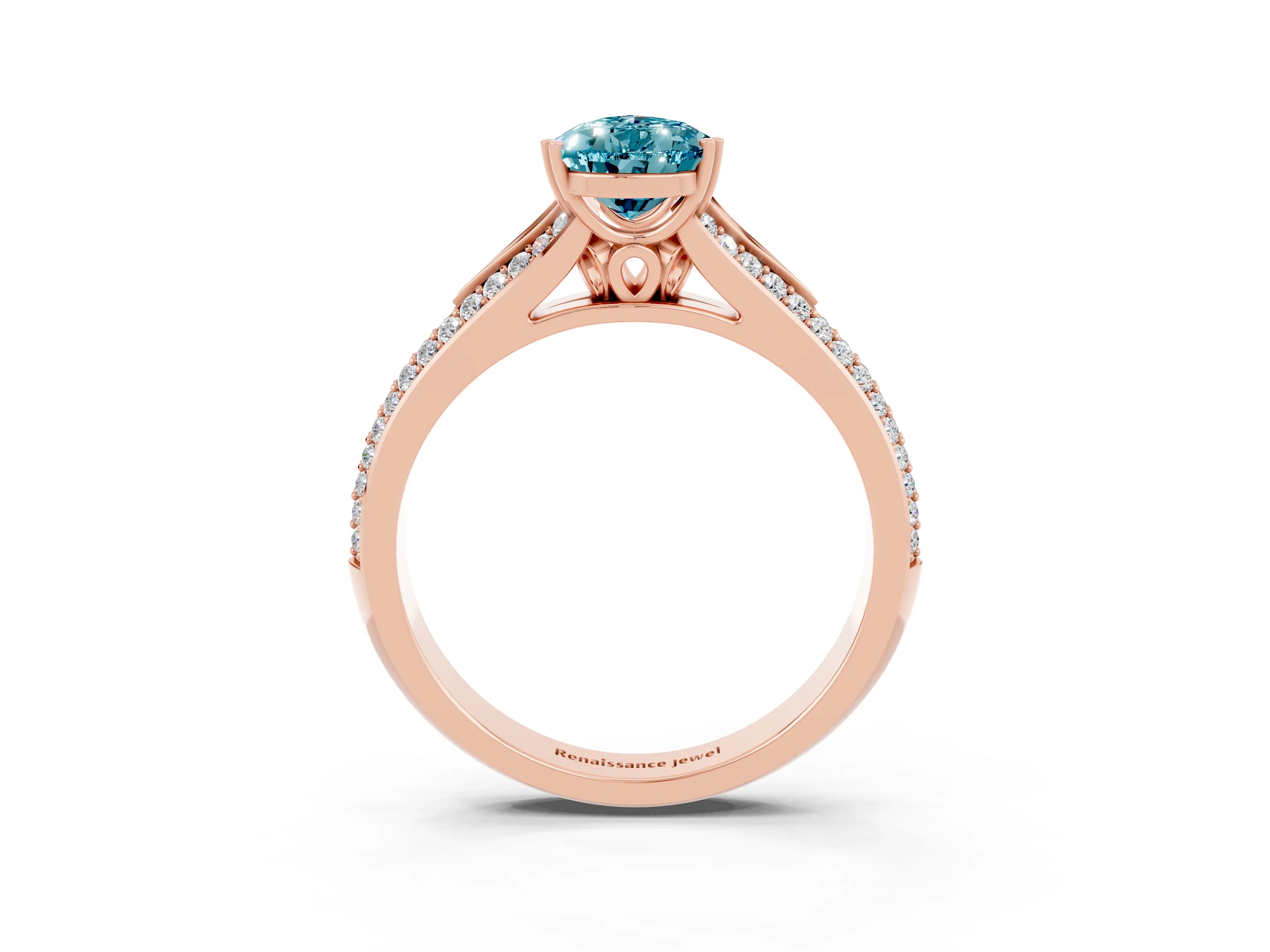 Rose gold Pear Cut Blue Topaz Split Shank Engagement Ring with Pavé Band_3