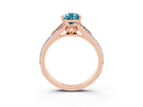 Rose gold Pear Cut Blue Topaz Split Shank Engagement Ring with Pavé Band_3