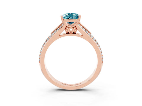 Rose gold Pear Cut Blue Topaz Split Shank Engagement Ring with Pavé Band_3
