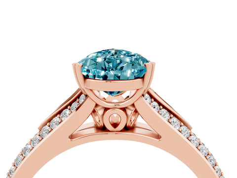 Rose gold Pear Cut Blue Topaz Split Shank Engagement Ring with Pavé Band_4