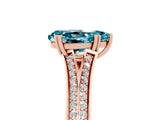 Rose gold Pear Cut Blue Topaz Split Shank Engagement Ring with Pavé Band_5