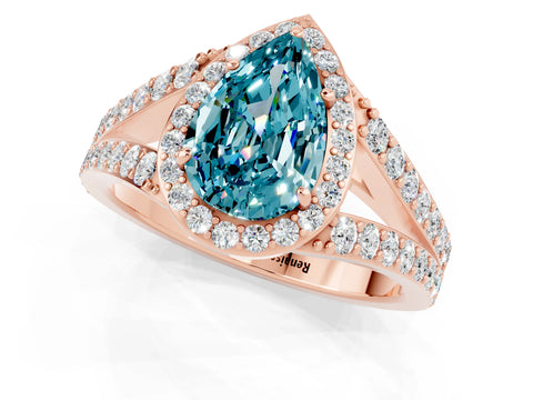 Rose gold Pear Cut Blue Topaz Split Shank Halo Ring with Four-Prong Setting_13
