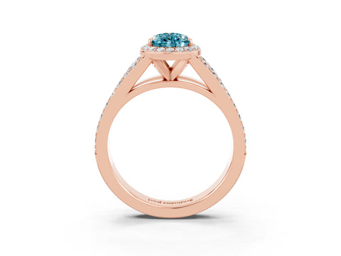 Rose gold Pear Cut Blue Topaz Split Shank Halo Ring with Four-Prong Setting_15