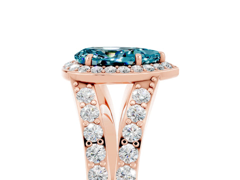 Rose gold Pear Cut Blue Topaz Split Shank Halo Ring with Four-Prong Setting_17