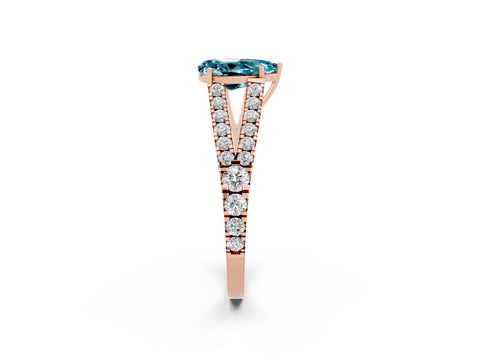 Rose gold Pear Cut Blue Topaz Split Shank Pavé Engagement Ring with Four-Prong Setting_14