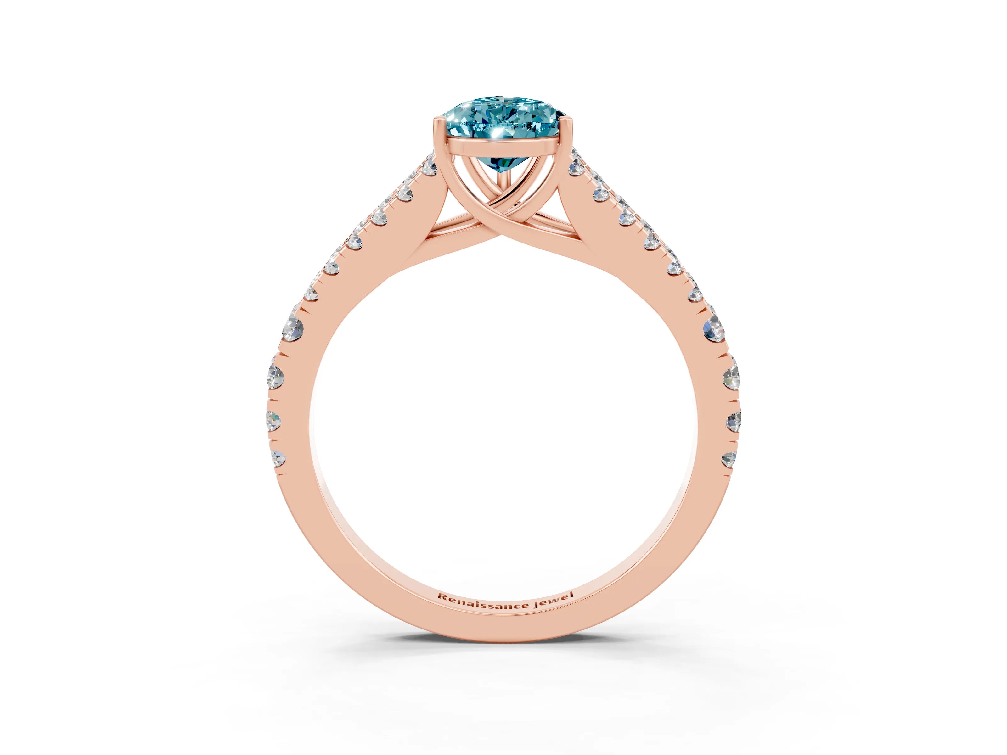 Rose gold Pear Cut Blue Topaz Split Shank Pavé Engagement Ring with Four-Prong Setting_15