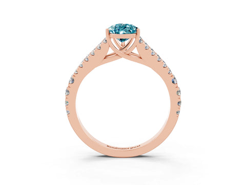 Rose gold Pear Cut Blue Topaz Split Shank Pavé Engagement Ring with Four-Prong Setting_15
