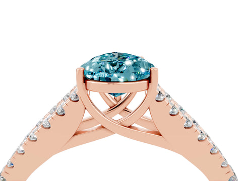 Rose gold Pear Cut Blue Topaz Split Shank Pavé Engagement Ring with Four-Prong Setting_16
