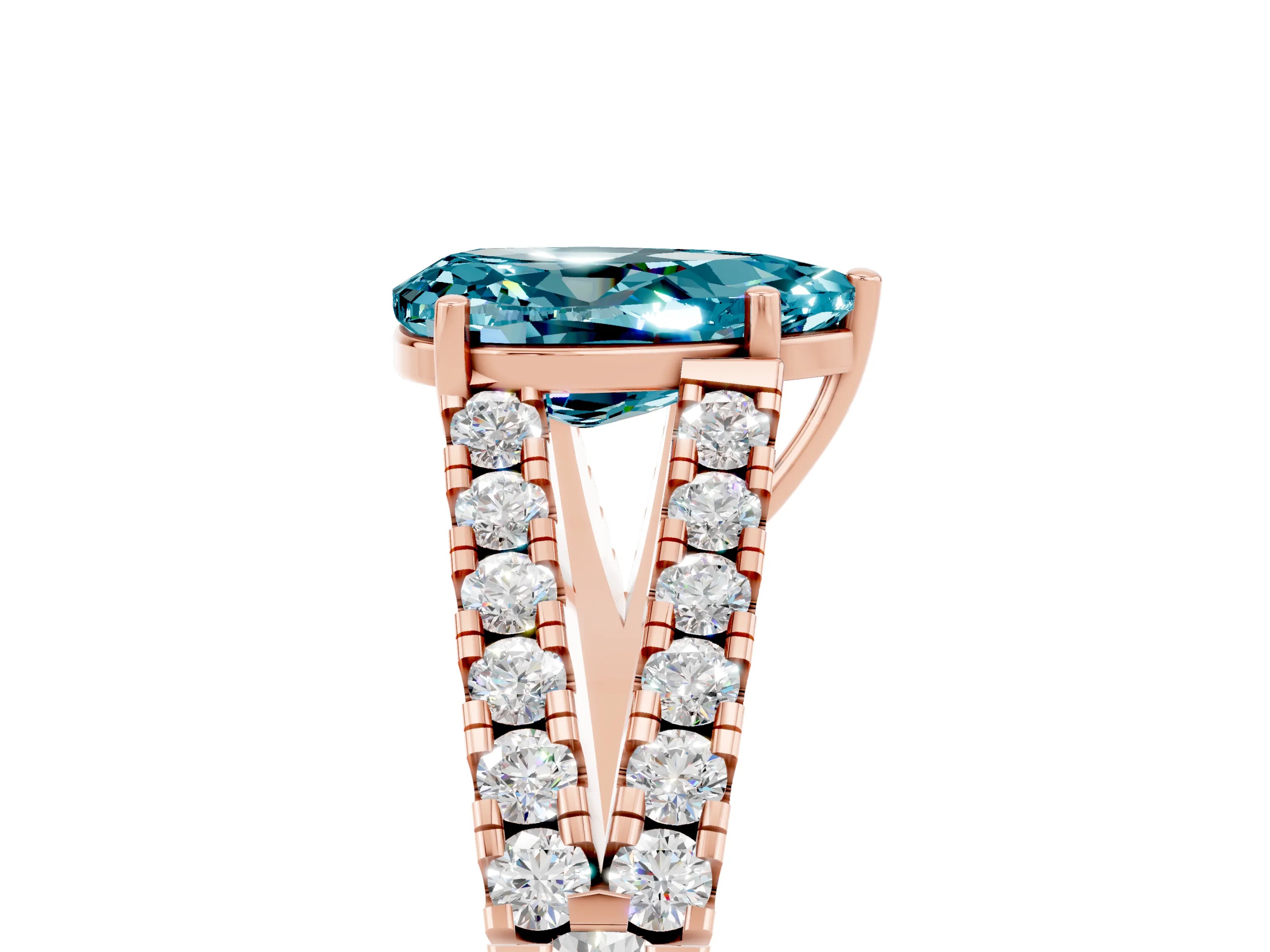 Rose gold Pear Cut Blue Topaz Split Shank Pavé Engagement Ring with Four-Prong Setting_17