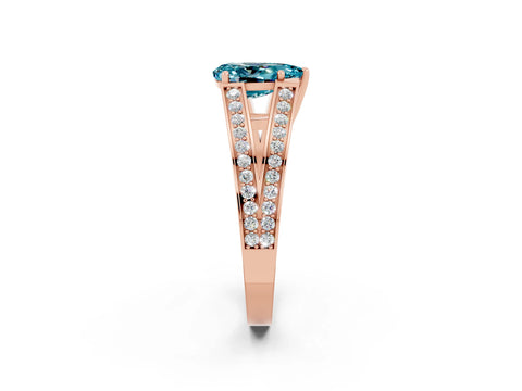 Rose gold Pear Cut Blue Topaz Split Shank Ring with Pavé Band and Four-Prong Setting_2