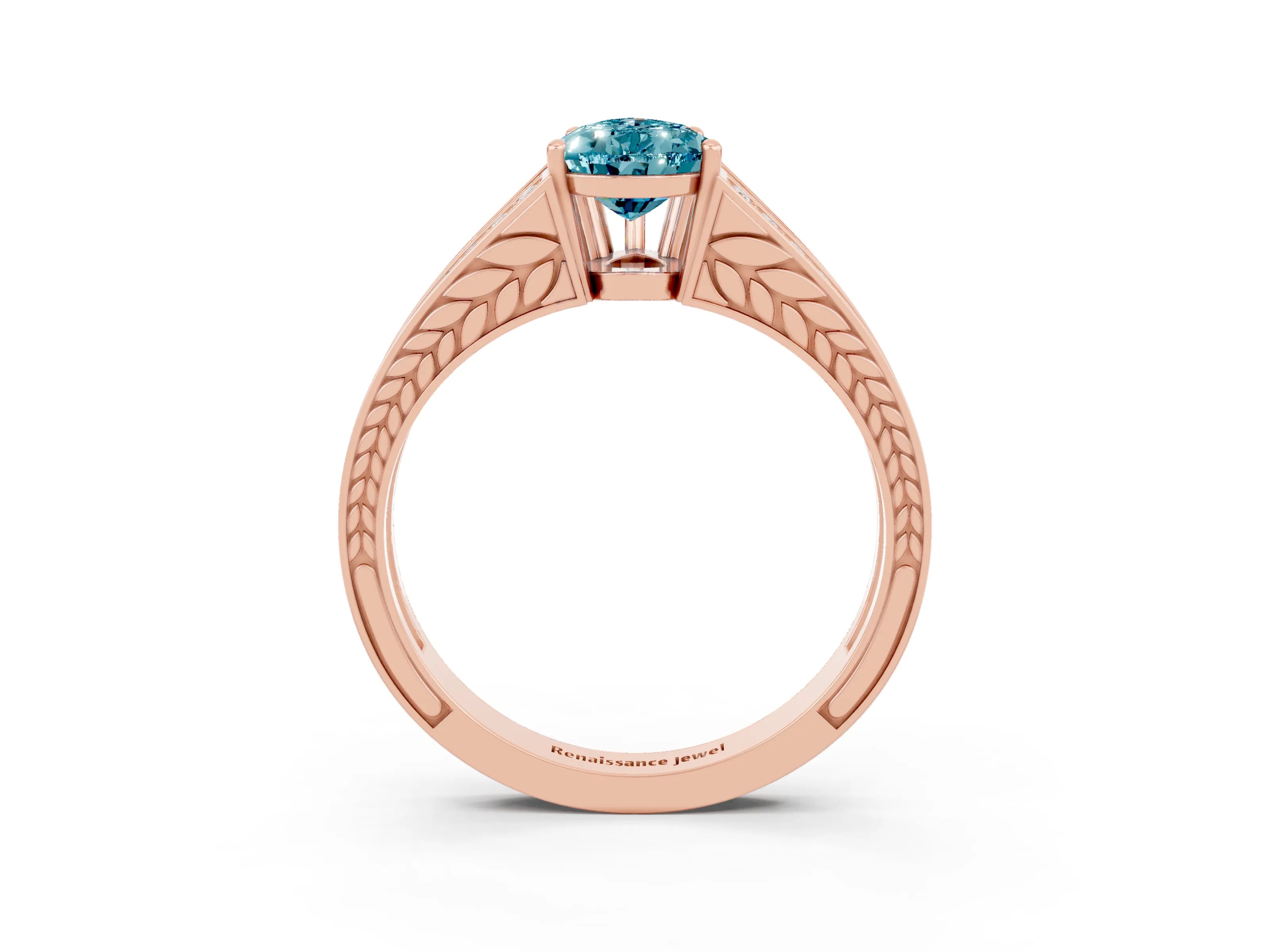 Rose gold Pear Cut Blue Topaz Split Shank Ring with Pavé Band and Four-Prong Setting_3