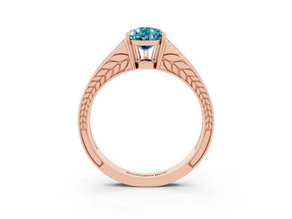 Rose gold Pear Cut Blue Topaz Split Shank Ring with Pavé Band and Four-Prong Setting