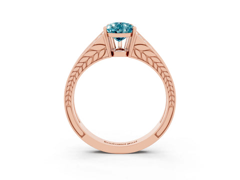 Rose gold Pear Cut Blue Topaz Split Shank Ring with Pavé Band and Four-Prong Setting_3