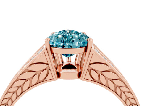 Rose gold Pear Cut Blue Topaz Split Shank Ring with Pavé Band and Four-Prong Setting_4