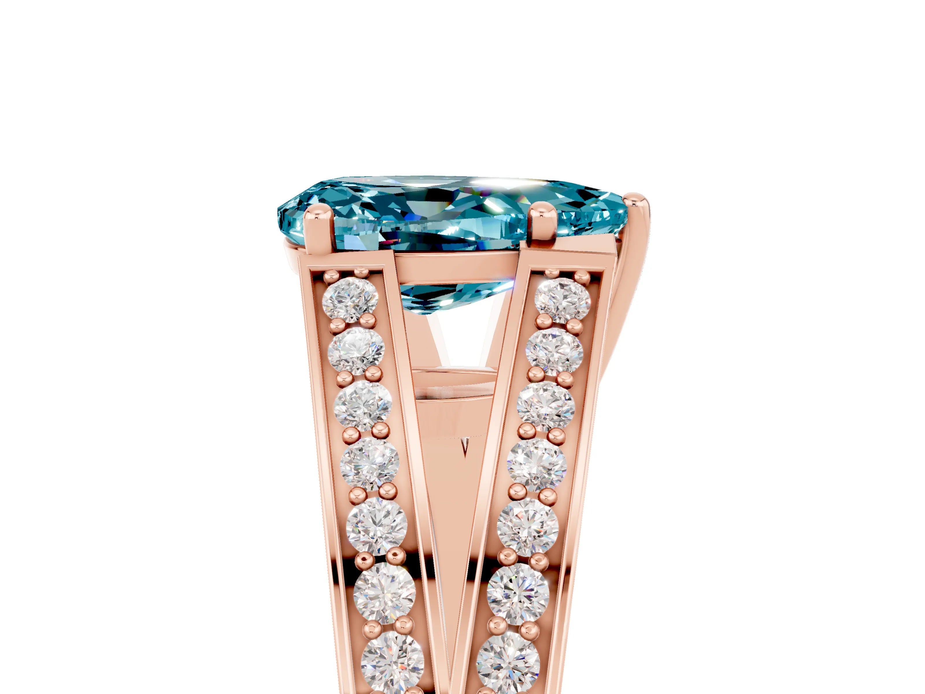Rose gold Pear Cut Blue Topaz Split Shank Ring with Pavé Band and Four-Prong Setting_5