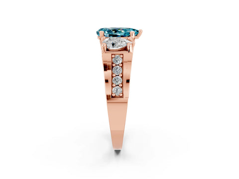 Rose gold Pear Cut Blue Topaz Three-Stone Ring with Channel Set Band and Four-Prong Setting_2