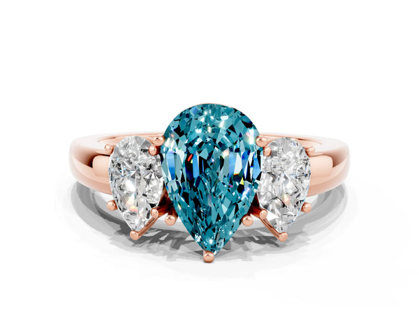 Rose gold Pear Cut Blue Topaz Three-Stone Ring with Four-Prong Setting and Classic Band