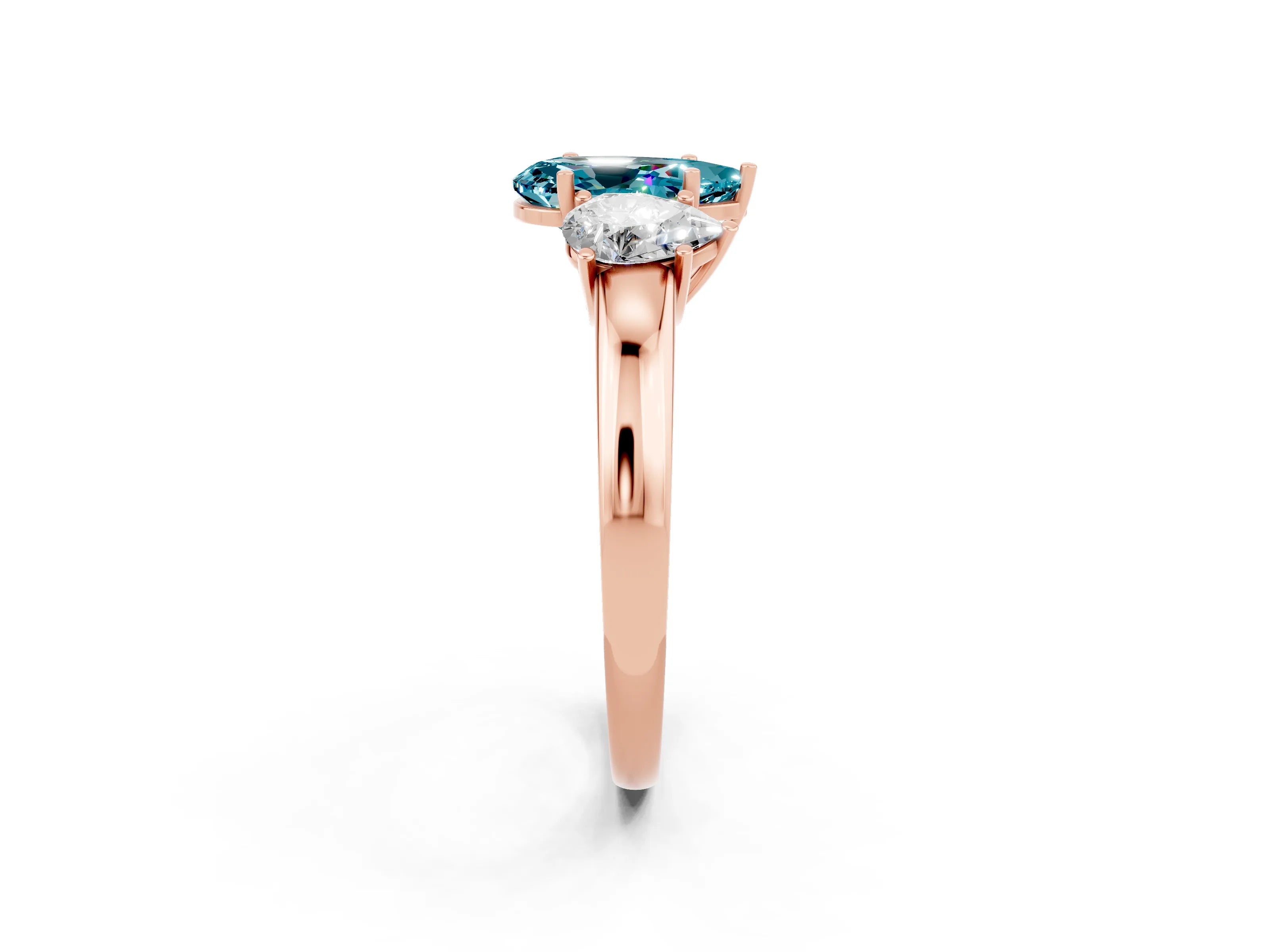 Rose gold Pear Cut Blue Topaz Three-Stone Ring with Four-Prong Setting and Classic Band_2