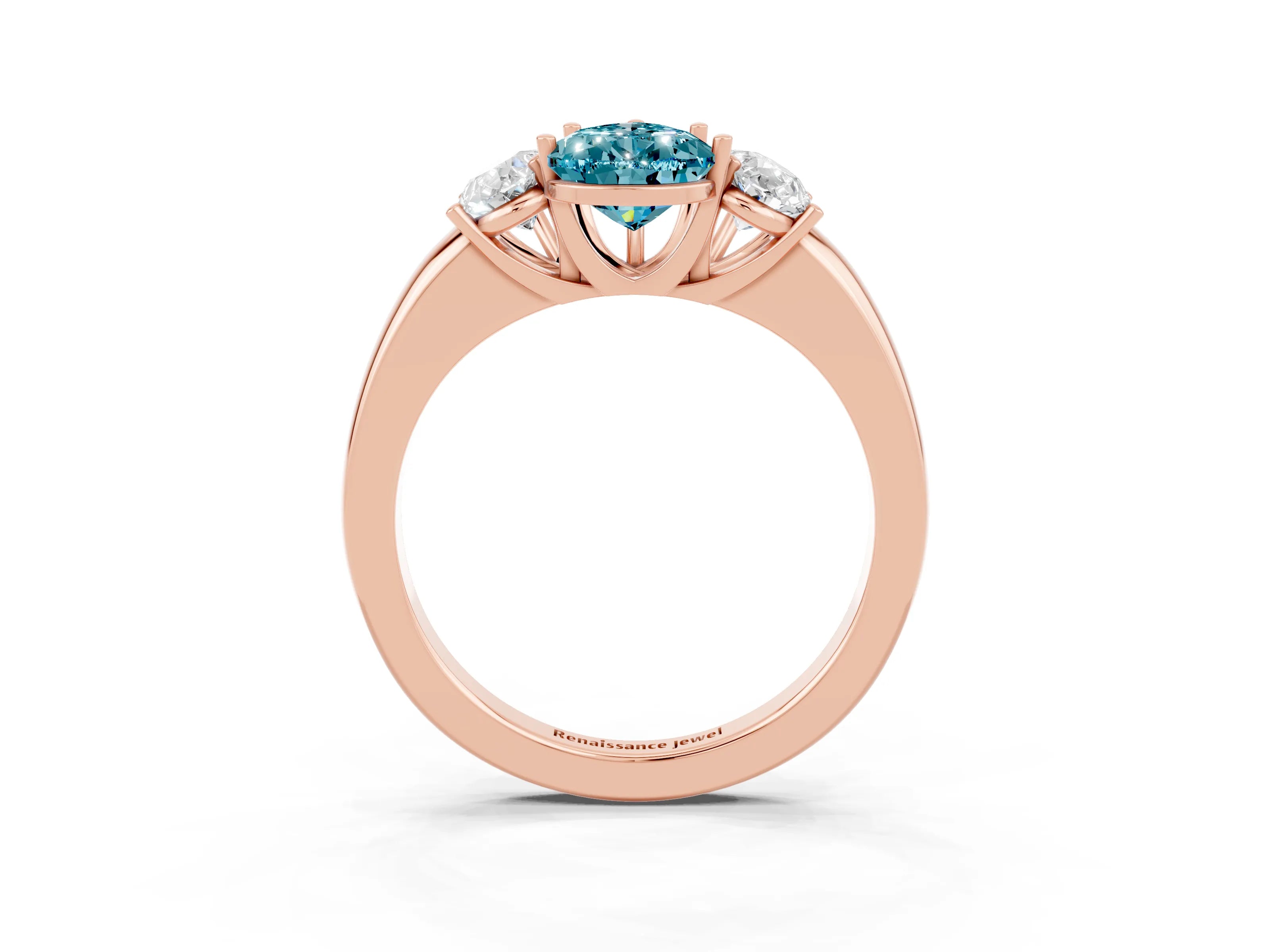Rose gold Pear Cut Blue Topaz Three-Stone Ring with Four-Prong Setting and Classic Band_3