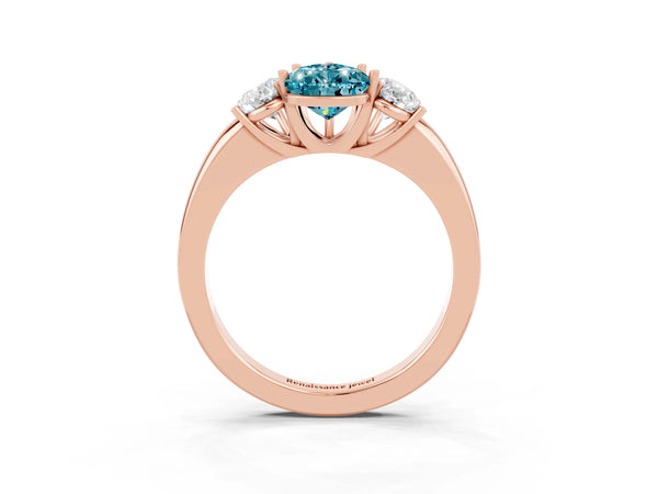 Rose gold Pear Cut Blue Topaz Three-Stone Ring with Four-Prong Setting and Classic Band