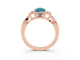 Rose gold Pear Cut Blue Topaz Three-Stone Ring with Pavé Split Shank and Four-Prong Setting_15
